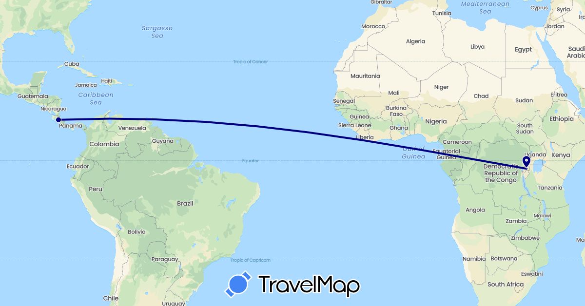 TravelMap itinerary: driving in Costa Rica, Rwanda (Africa, North America)
